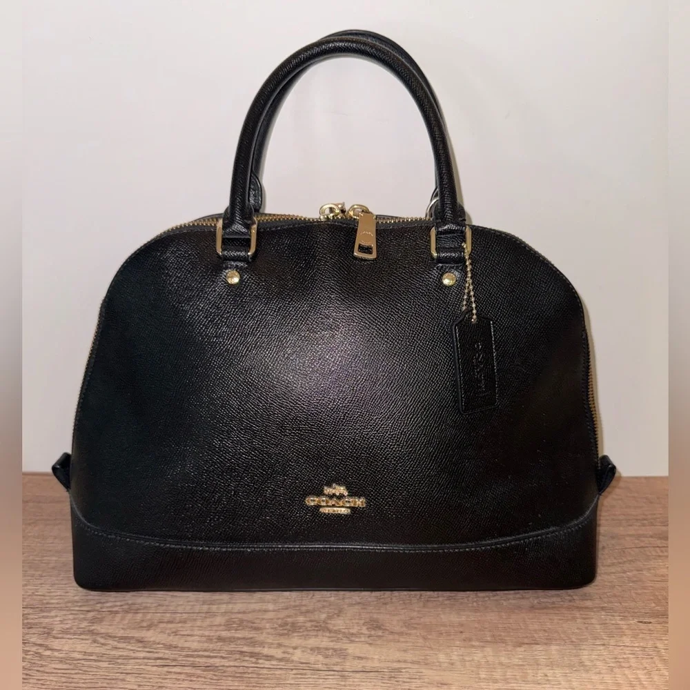 Coach Sierra Satchel Black Crossgrain Leather F57524 Dome Zip Top Handbag Purse